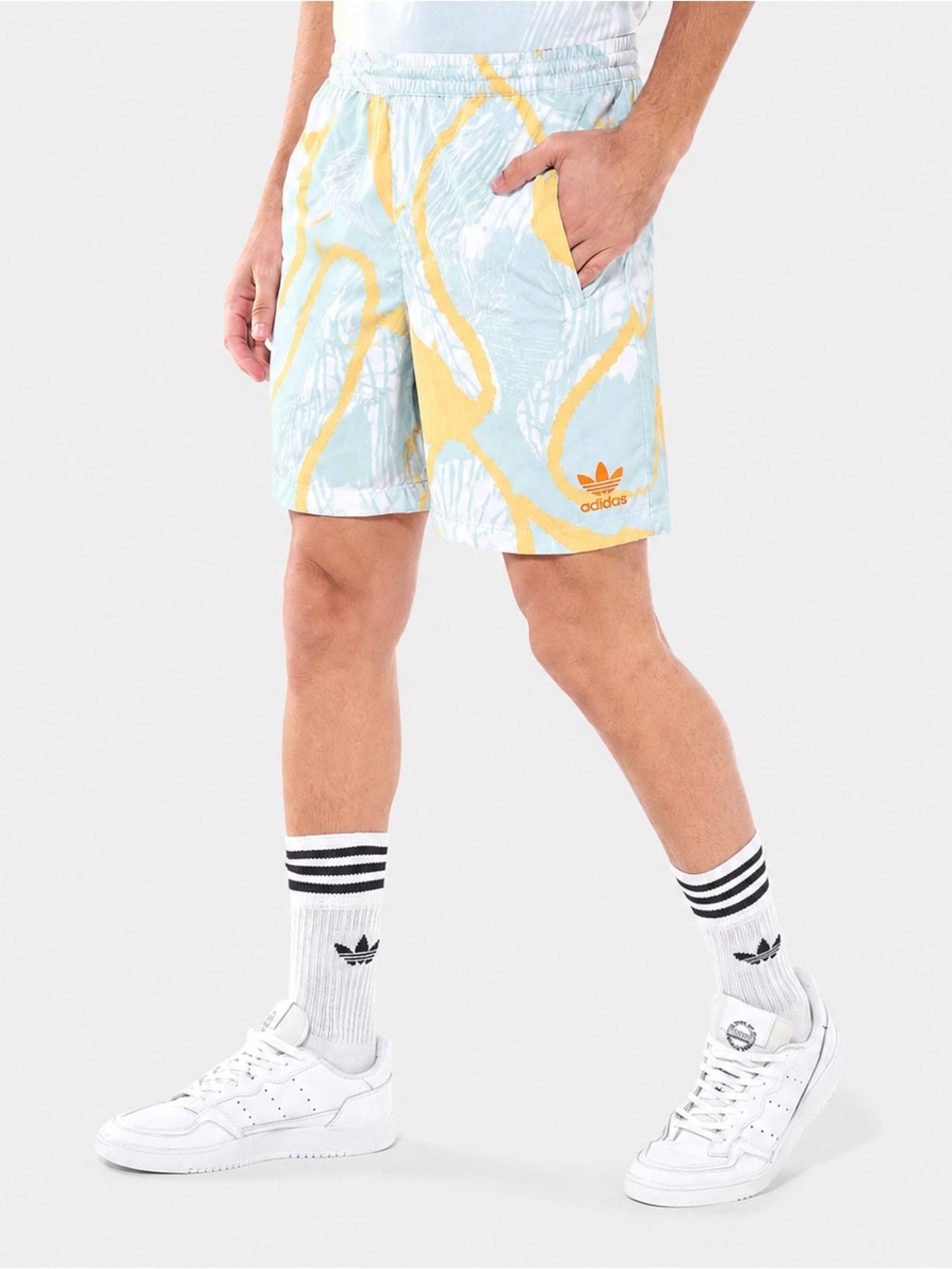 Adidas Originals Adiplay Allover Print Shorts Sky Tint Acid Orange Men’s L